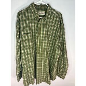 Wrangler Rugged Wear Men's Long Sleeve Button-Up Green Plaid Shirt SEE DESC